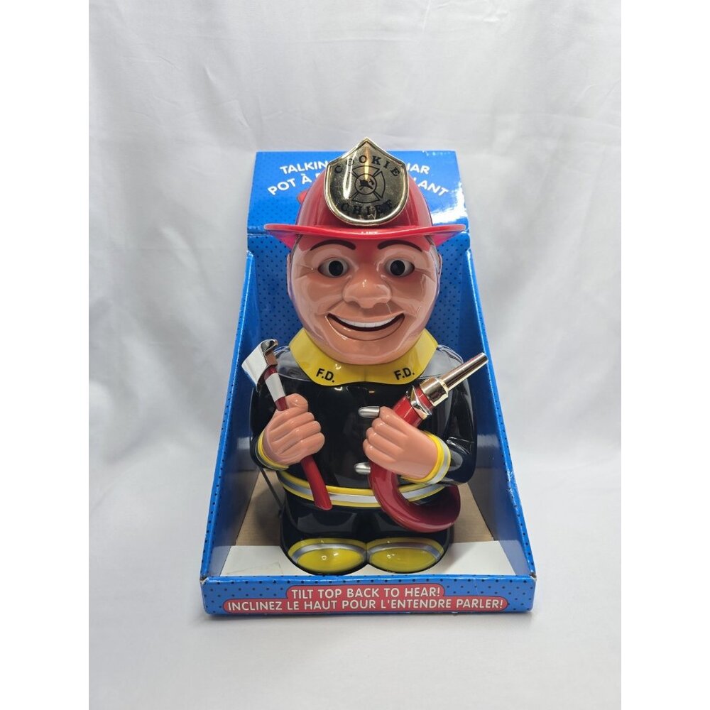 VTG Fundamentals Fireman Plastic Talking Cookie Jar Novelty- In Box- Not Tested
